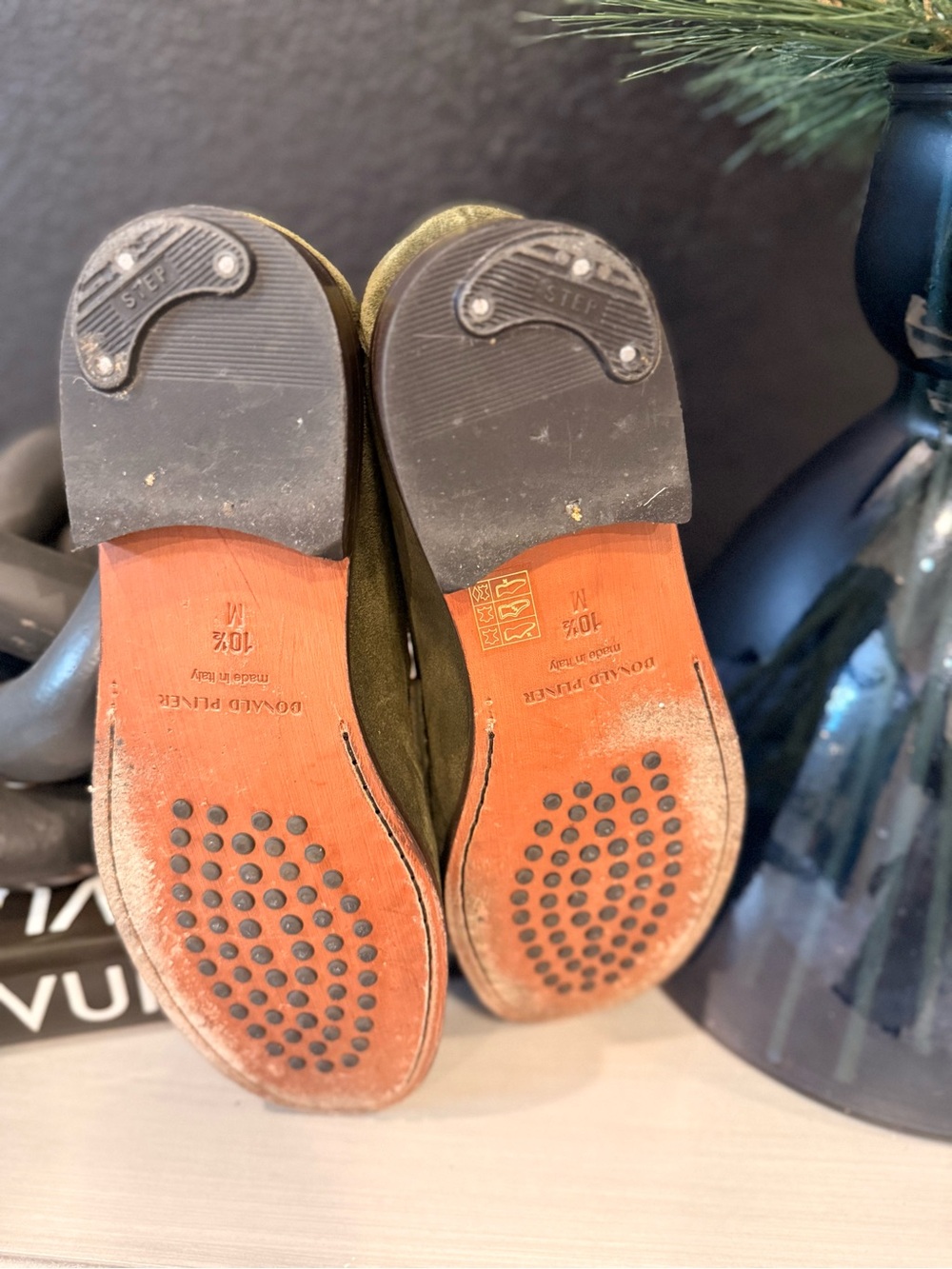 Donald J. Pliner Olive Suede Loafers with Silver Bit - Picture 3 of 3